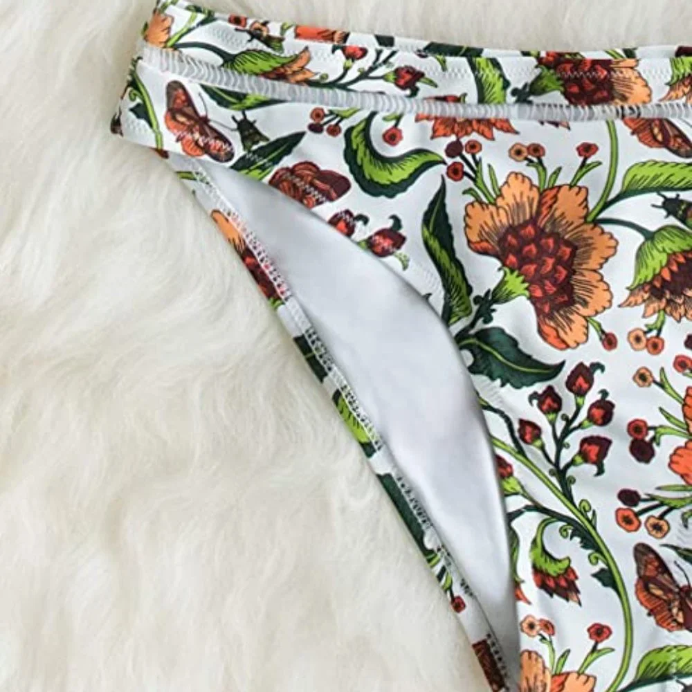 CUPSHE Orange Ruffle Bikini with Floral Bottom NEW WITH TAGS!